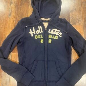 Vintage Hollister Women's navy blue Zip-Up Hoodie jacket size medium
